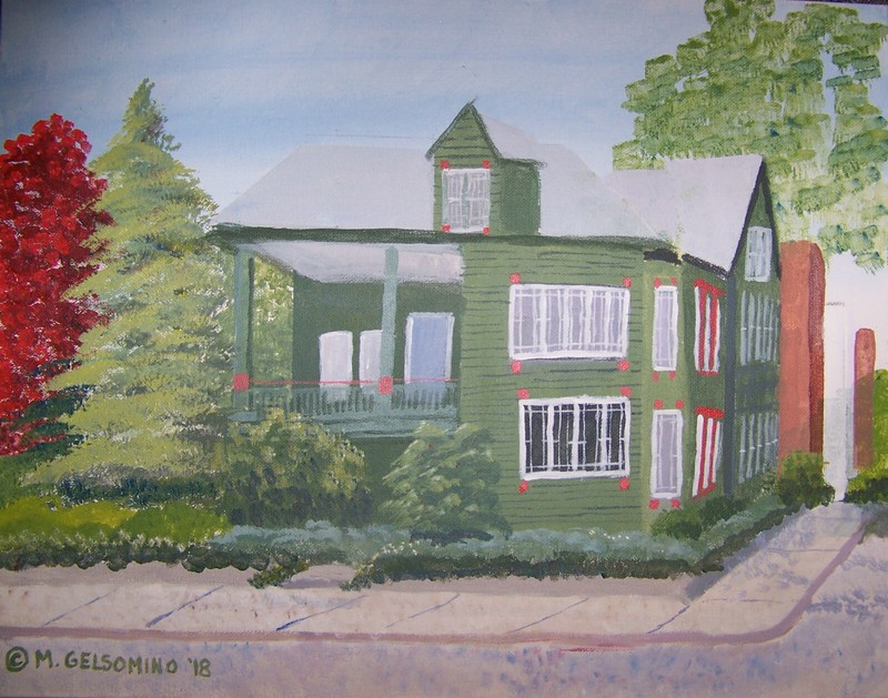 The Green Mansion, by Marie Gelsomino, acrylics, 14"x18", unframed
