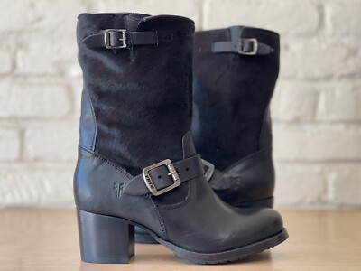 Frye Leather And Pony Fur Boots Black Western Mid Calf Boots  display picture 2