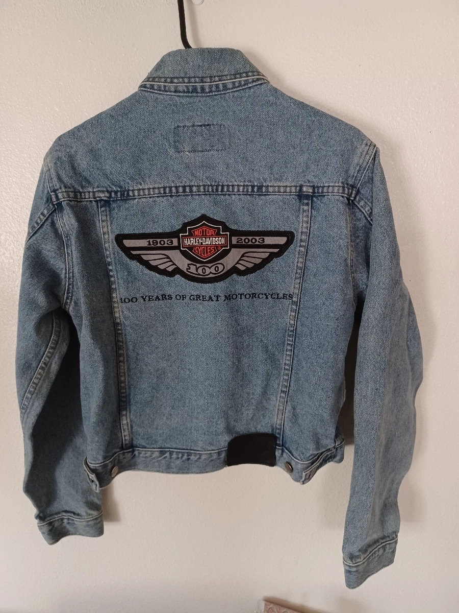Harley Davidson Denim Jacket 100 Years Of Great Motorcycles 1903 2003 Women s M