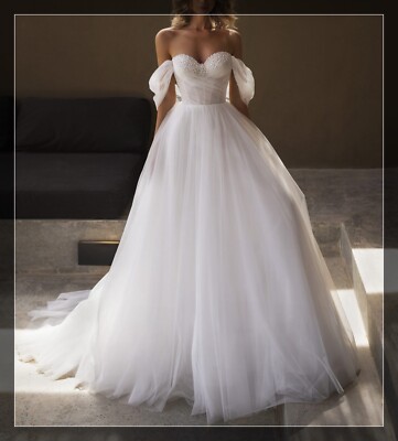 Perlen Spitze Brautkleid Hochzeitskleid 32-60 Off- Träger