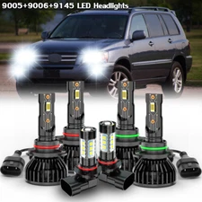 for Toyota Highlander 2004 2005 2006 2007 LED Headlight Hi/Lo + Fog Lights Bulbs