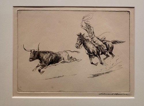 Edward Borein -Cowboys Chasing a Longhorn Bull-1920s Original Etchings - 第 5/9 張圖片