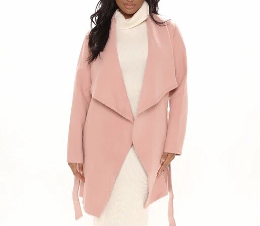 Fashion Nova Size XS Mauve Pink Faux Wool Long Sleeve Belt