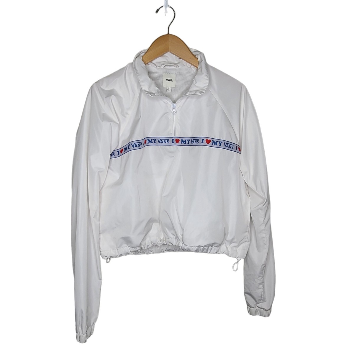 Vans Womens SZ M White Jacket DNA Taping Anorak Crop