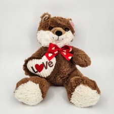 Dan Dee 14 Inch Valentine's Day Plush Brown Bear Stuffed Animal Toy LOVE    