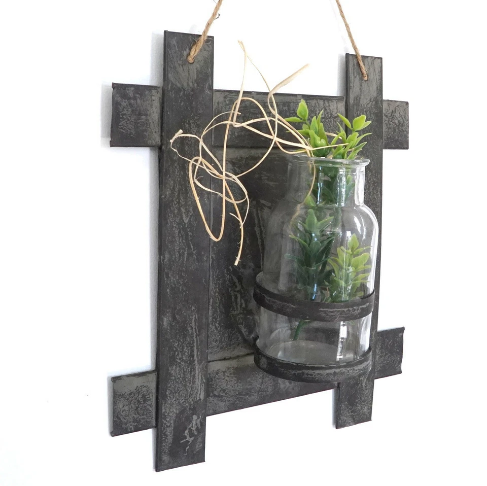 Wandvase DekoVase Metall  Glas Shabby Chic Vintage Style Windlicht Kerzenhalter - Bild 4 von 4