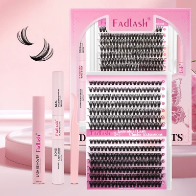 FADLASH Cluster Lashes Kit Individual Eyelashes Kit Extensions DIY C/D Curl Lash