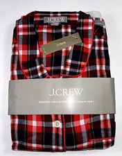 NEW J.CREW Size M Women's Pajama Pant Set Red Plaid Crop Top Brushed Twill $118