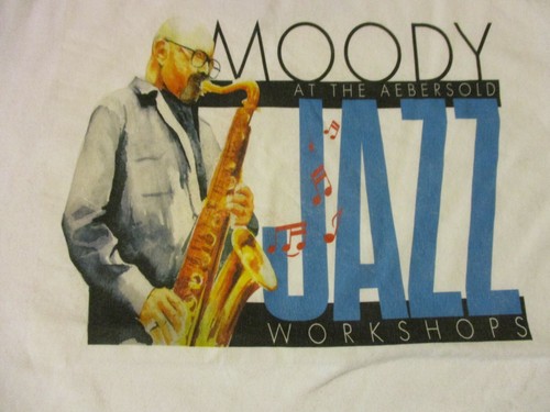 JAMEY AEBERSOLD SUMMER JAZZ WORKSHOPS MOODY T-SHIRT MED SAXOPHONIST AT THE RARE
