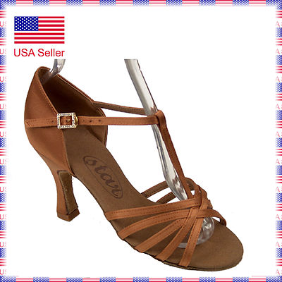 217 Tan 2''/2.2'' Heel Latin Rhythm Salsa Swing Dance Shoes (sz5-10.5)