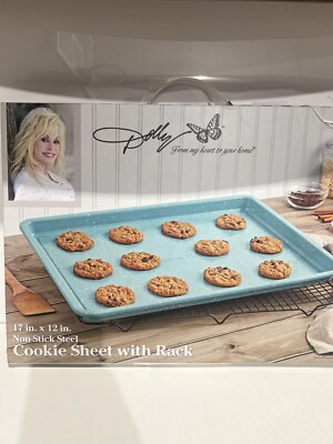 Dolly Parton Cookie Sheet w/ Rack 17''x12'' Non-Stick Steel Aqua Speckled NIB
