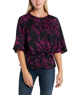 Vince Camuto Tie-Front Keyhole Top in Pink Shock, X-Small - Retail $79