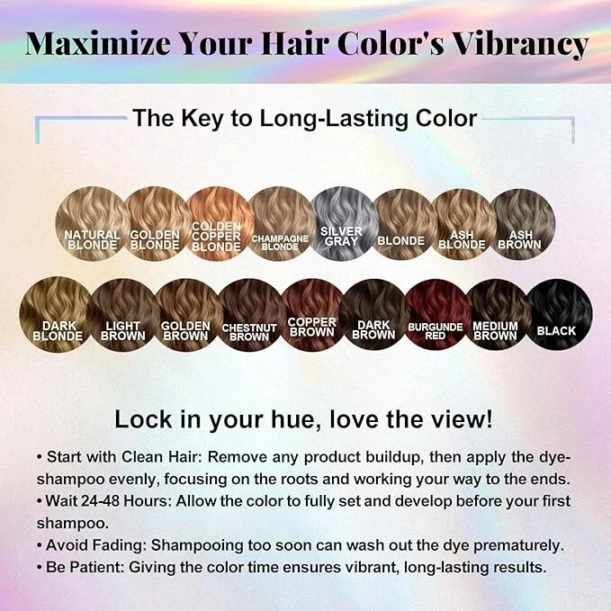 Copper Brown 3 in 1 Hair Dye Shampoo Gray Coverage Ammonia-Free Fast Color