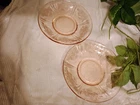 2 Federal Rose of Sharon Cabbage Rose Pink Depression Glass Saucers