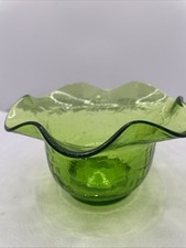 Vtg Green Crackle Glass Vase