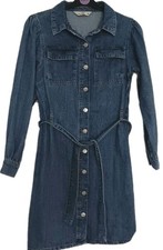 Ladies Denim Button Down Collared Dress With Belt Size 12
