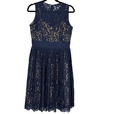 Eliza J Dress Womens Size 8 Navy Lace Over Cream Wedding Formal Feminine Classic