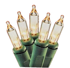 Clear Mini Lights String 50 Count Green Wire Christmas Incandescent 10.5' lit