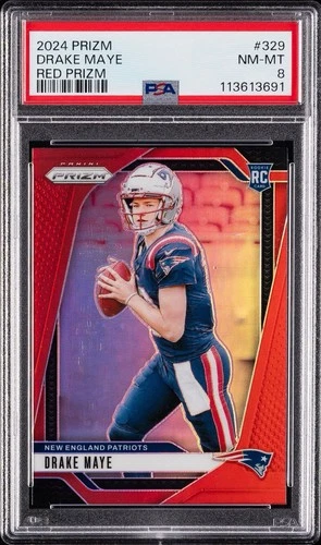 2024 Panini True Red Prizm Drake Maye SSP Retail Rookie Case Hit #329 PSA 8