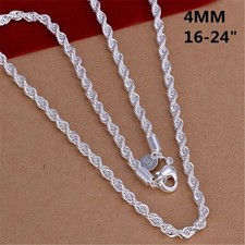 925 Sterling Silver Plated Italian Rope Chain Men's Necklace 4mm - NEW