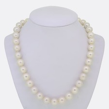 Vintage Cultured Pearl Necklace Diamond Ball Clasp 0.65 Carats 18ct White Gold