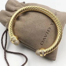 DAVID YURMAN 18k Gold w/Diamonds Cable Cuff Bracelet 7mm