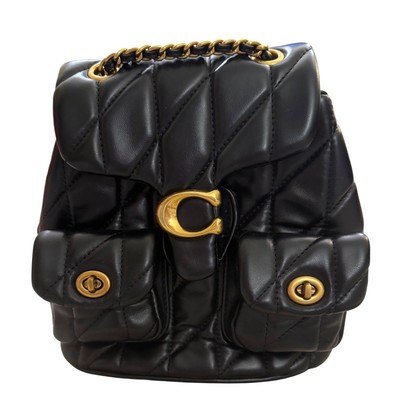 Coach Tabby 22 Quilted Leather Backpack Black Gold Chain  display picture 3