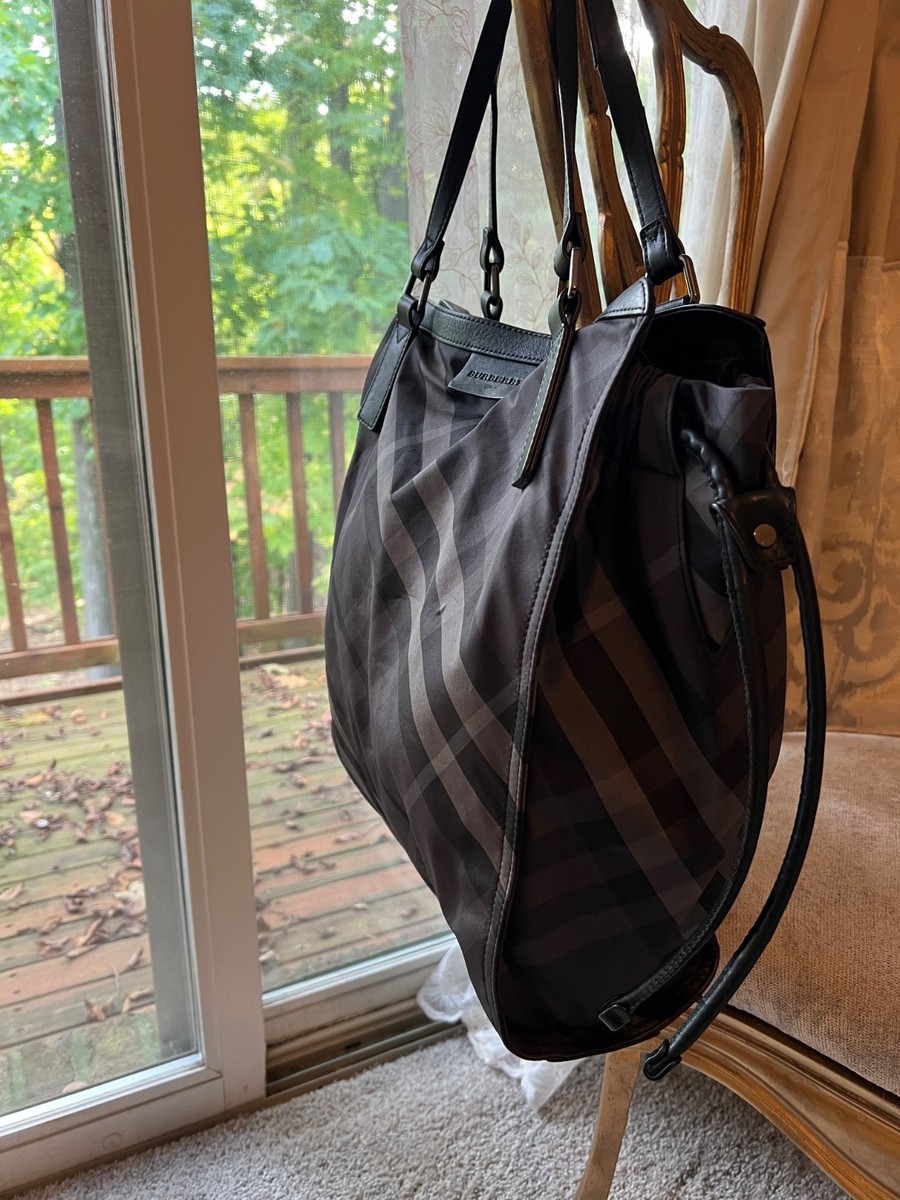 BURBERRY Black/Grey Nylon Buck Leigh Packable Tote Bag | eBay