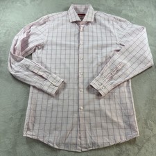 Hugo Boss Mens Dress Plaid Button Up Shirt 16.5 34/35 Pink Sharp Fit Cotton