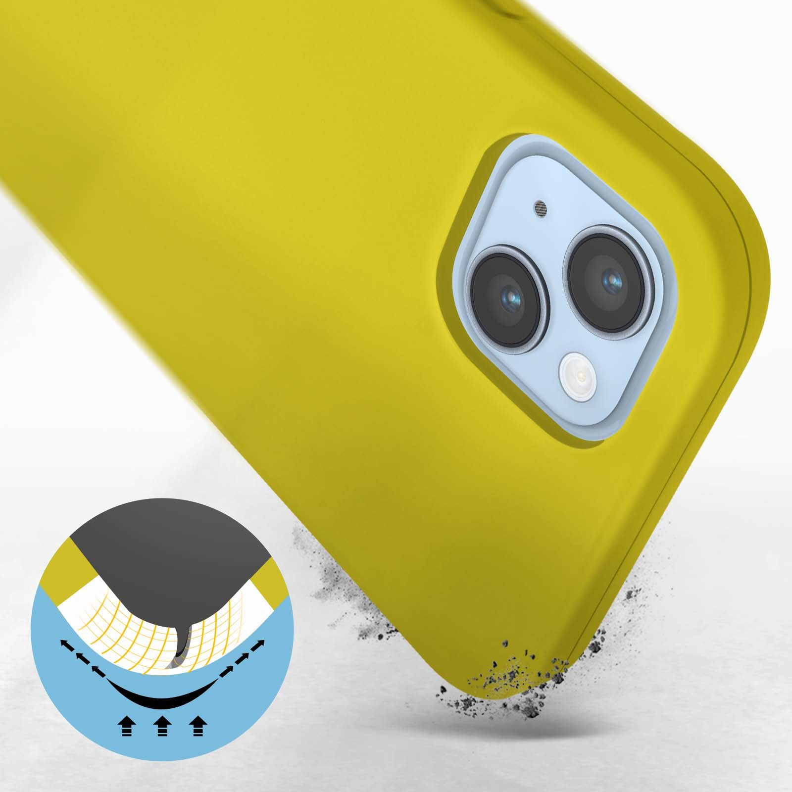 Coque iPhone 14 Plus semi rigide soft-touch jaune pour vos sorties - 3