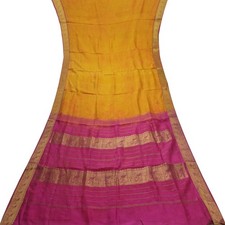 Vintage Mustard Sarees 100 Pure Cotton Zari Handwoven Sari 5YD Craft Fabric