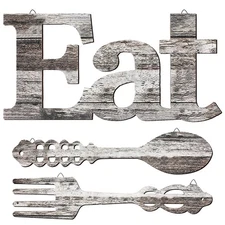 Rustic Eat Sign Fork Spoon Kitchen Wall Decor Set