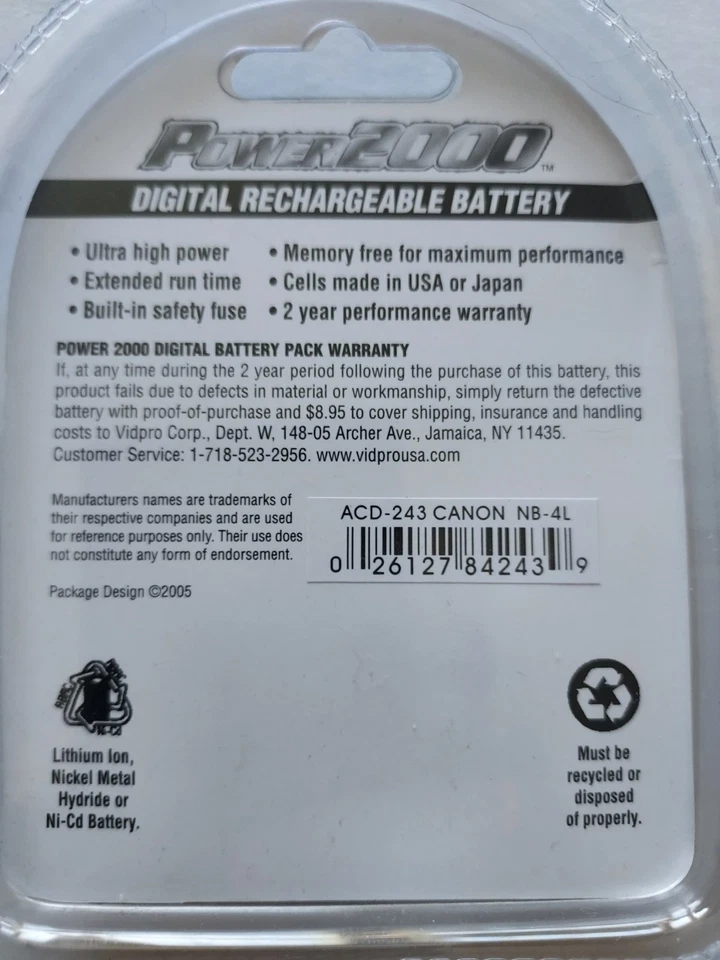 Power2000 ACD-243 Replacement Battery for the Canon NB-4L Battery - Image 4 of 4