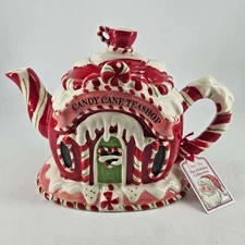 Blue Sky Clayworks Candy Cane Teashop Teapot By Heather Goldminc
