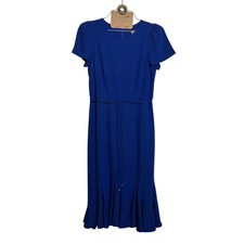 Tommy Hilfiger Bi-Stretch Crepe Trumpet Midi Dress Blue 6 Short Sleeve Belted