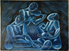 LARGE VINTAGE MID CENTURY MODERN ART ABSTRACT CUBISM CUBIST OIL PAINTING SIGNED