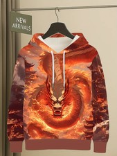 3D Fire Dragon Hoodie Fiery Mythical Serpent Graphic Pullover Sweatshirt Unisex