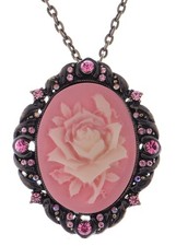Vintage Inspired Sparkly Crystal Rhinestones Flower Cameo Pendant Necklace - 01