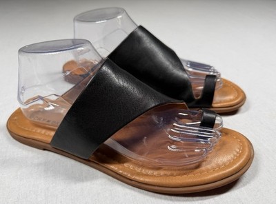 Lucky Brand LK-Anora Shoes Sandals Women Sz 10 Black Leather Toe Loop Comfort