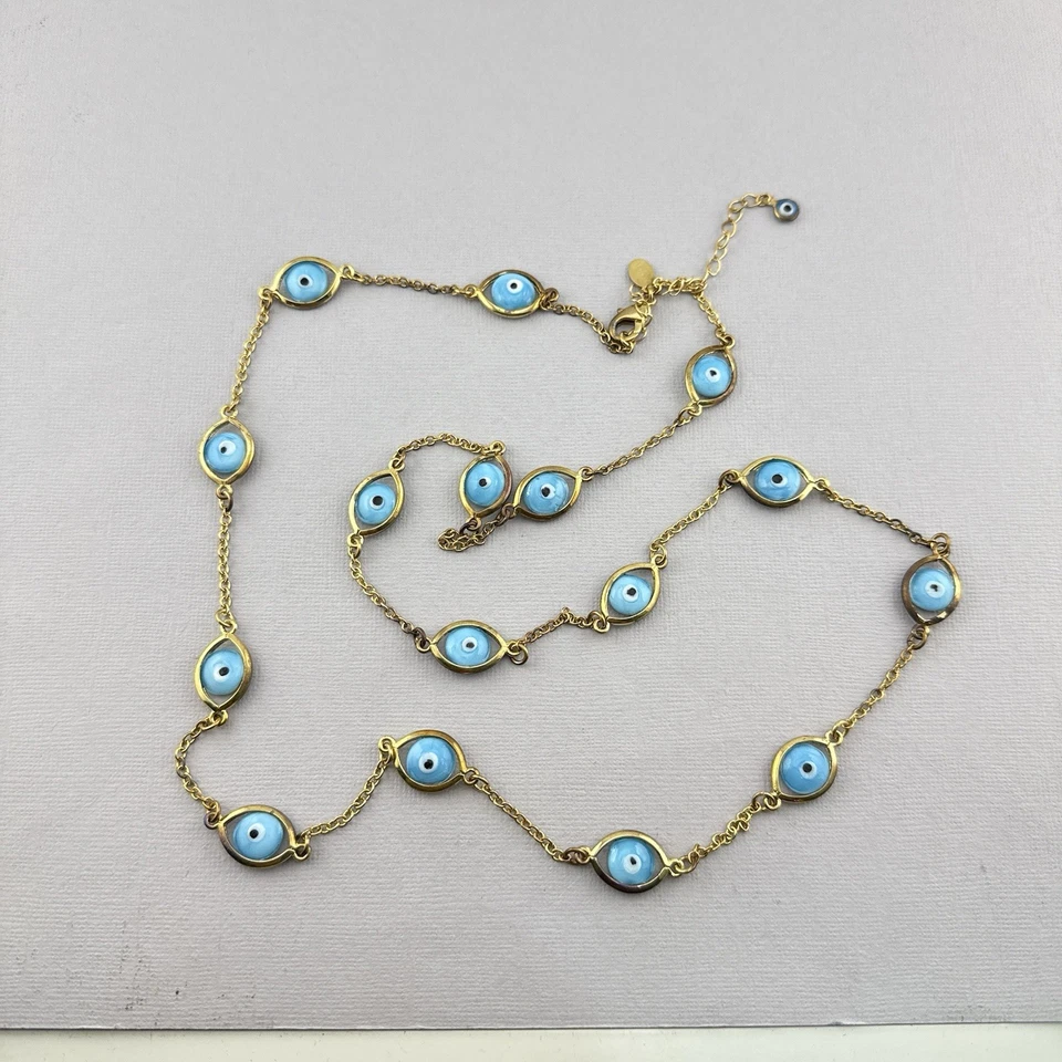 Collar Real Coleccionable Por Adrienne Mal de Ojo Vidrio Azul Tono Dorado Amuleto HSN Foto 2 de 4