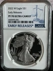 2022 W AMERICAN SILVER EAGLE NGC PF70 EARLY RELEASES