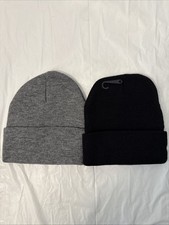 Lot Of 2 Adult Fall/Winter Knit Acrylic Beanies Black, Gray