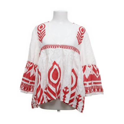 Greek Archaic Kori, Bluse, Größe: L, Weiß/Rot, Leinen/Polyester, Medaillon #qE9