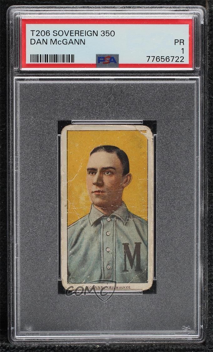 1909-11 T206 Sovereign 350 Apple Green Back Dan McGann PSA 1 0y8e