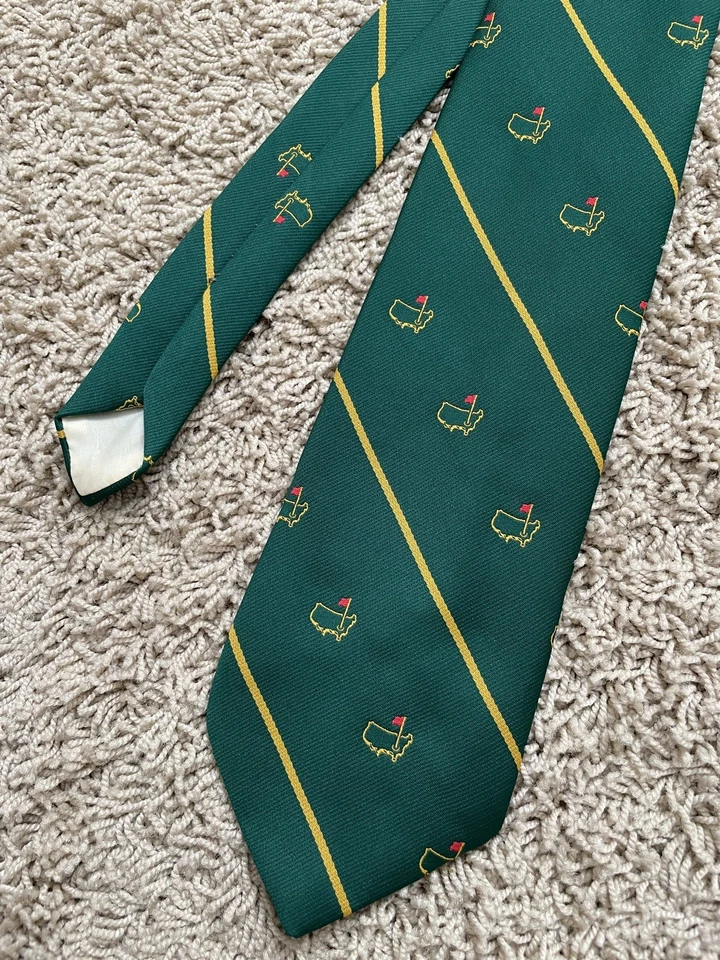 Gravata masculina vintage Masters torneio de golfe verde estampada EUA - Imagem 2 de 3