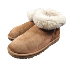 UGG Bailey Zip Mini Boot Womens Size 8 Ankle Gold Chestnut Suede Shearling Lined