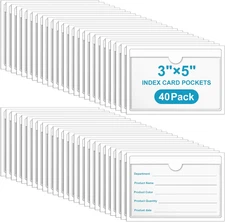 40 Pack 3" x 5" Index Card Pockets with Top Open Self-adhesive Index Card Holder