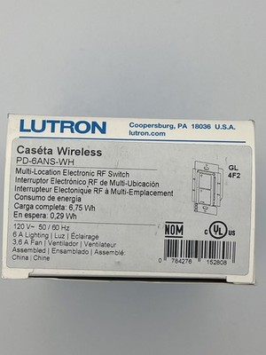 Lutron PD-6ANS-WH Smart Switch Caseta 720W Dimmable Fan Control White
