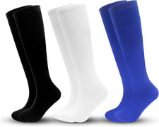 3 Pairs Kids Soccer Socks Striped Knee High Tube Socks Football Uniform Sports S