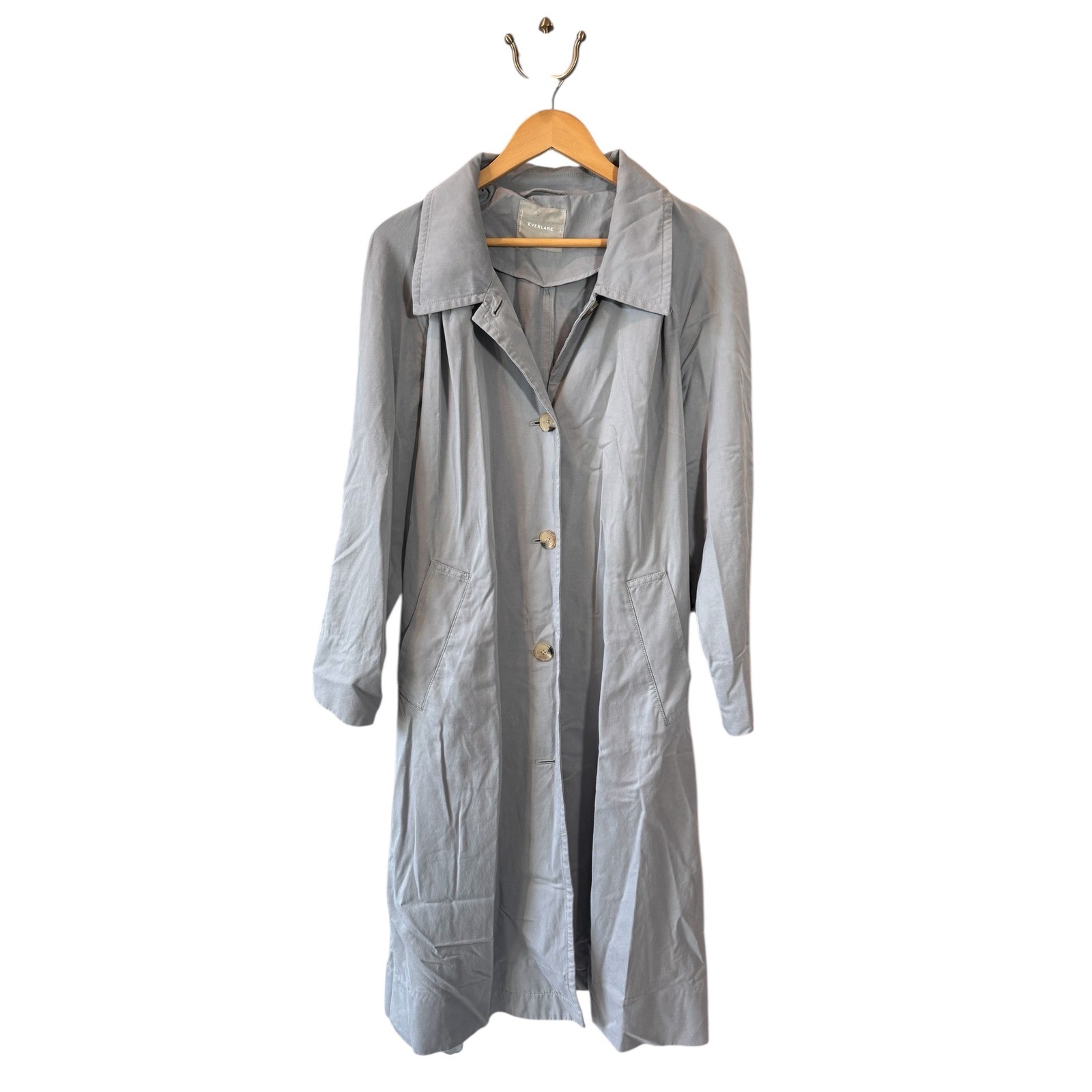 Everlane Large Trench Coat Women's Long Belted Overcoat Gray Classic Career